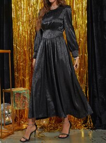 Modelyn 花卉圖案提花燈籠袖束腰洋裝