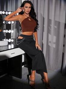 SHEIN SXY 鏈條細節掛脖上衣 - 鏽棕色 - 查看 4