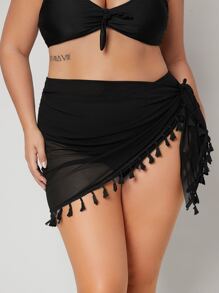 SHEIN Swim Curve Plus Tassel Trim Cover Up Skirt - Black - View 1