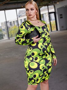 Vestido ajustado con estampado geométrico - Multicolor - Ver 1