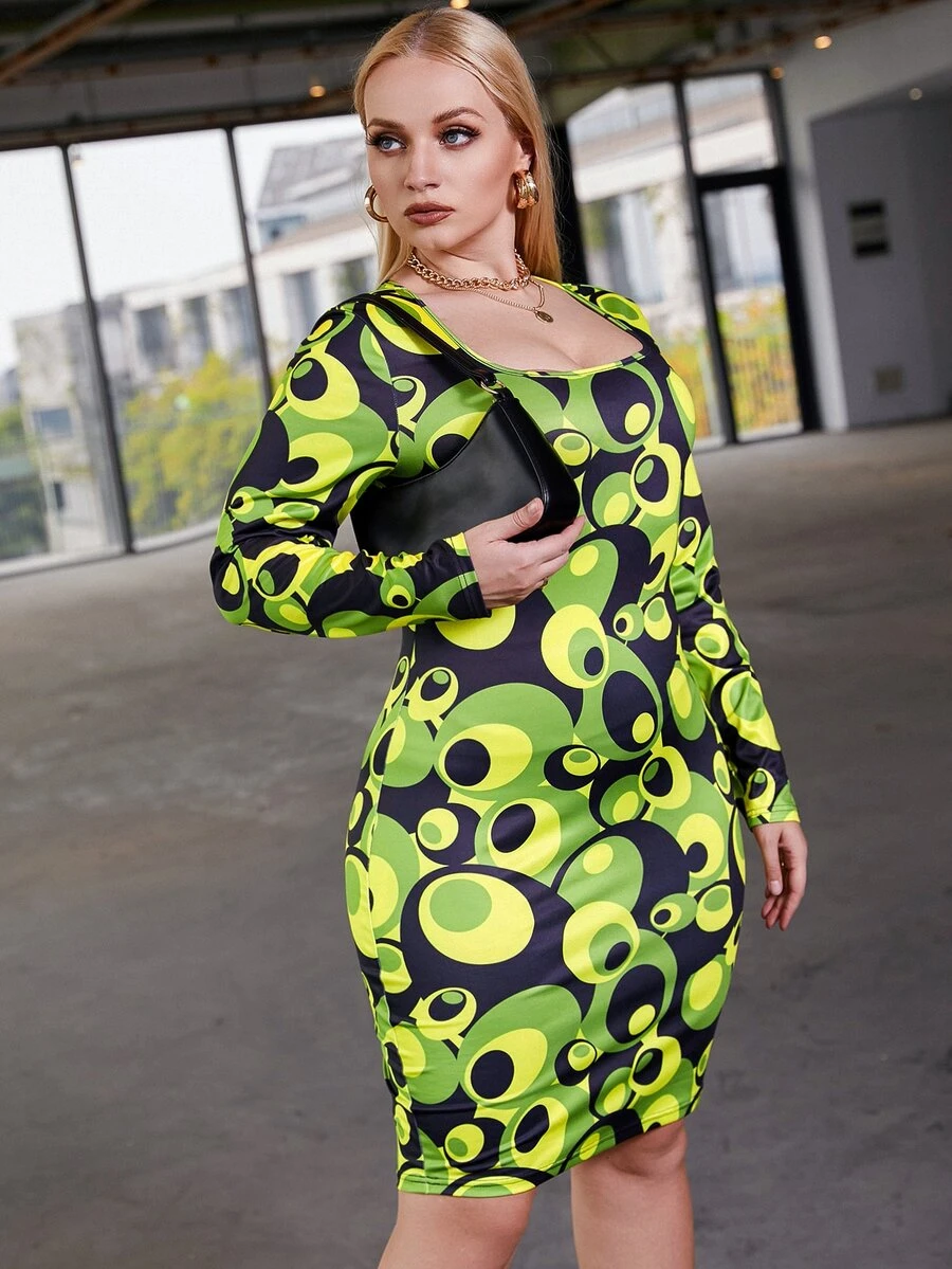 Vestido ajustado con estampado geométrico - Multicolor - Ver 1