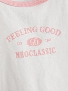 SHEIN Camiseta De Manga Raglan Contrastante Com Bloco De Cor Fofo E Impressão De Letras Para Garotas Pré-adolescentes