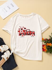 大碼1入組車和愛心圖案T恤 - 白色 - 查看 1