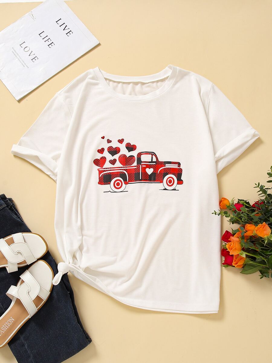 大碼1入組車和愛心圖案T恤 - 白色 - 查看 1