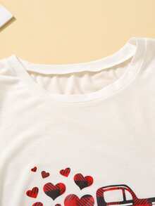 大碼1入組車和愛心圖案T恤 - 白色 - 查看 2
