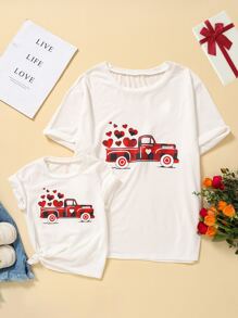 大碼1入組車和愛心圖案T恤 - 白色 - 查看 3