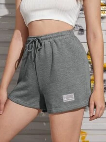 Muchica Quần short Dây kéo Đắp vá màu trơn Giải trí - Màu Xám nhạt - Xem 1
