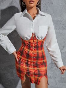 SHEIN EZwear Váy nữ Chia Sọc ca rô Giải trí - Nhiều màu - Xem 4