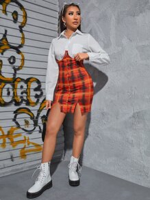 SHEIN EZwear Váy nữ Chia Sọc ca rô Giải trí - Nhiều màu - Xem 5