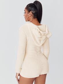 SHEIN Áo liền quần nữ Dây kéo màu trơn Giải trí - Màu be - Xem 2