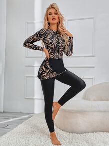 Swim Mulvari 3pack Full Body Plant Print One Piece Swimsuit & Pants With Skirt - Multicolor - View 5