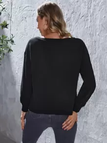 SHEIN Maternity Letter Graphic Drop Shoulder Sweatshirt, For Winter - Black - View 2