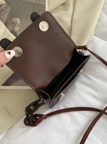 Mini Buckle Decor Flap Crossbody bag - Brown - View 3
