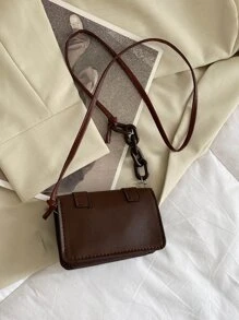 Mini Buckle Decor Flap Crossbody bag - Brown - View 4