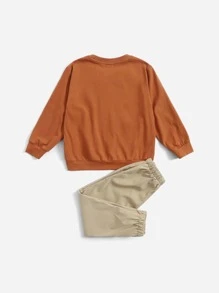 SHEIN 男童標語圖案套頭毛衣及束口褲套裝 - 彩色 - 查看 2