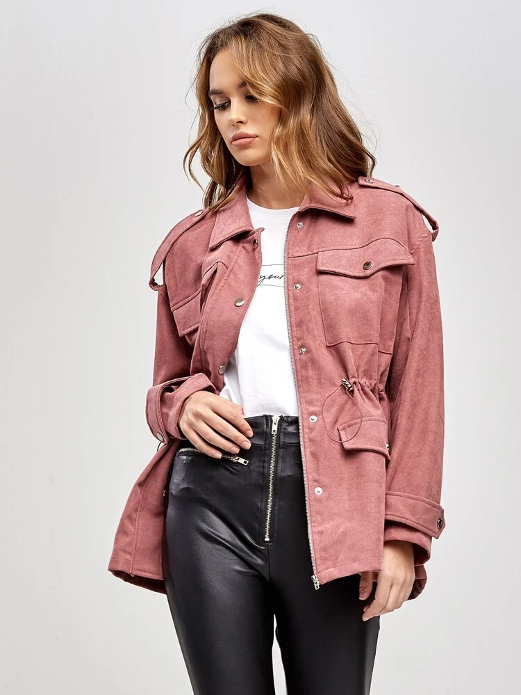 Flap Pocket Drop Shoulder Coat