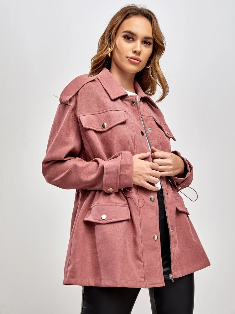 Flap Pocket Drop Shoulder Coat