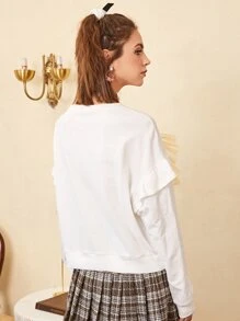 SHEIN EZwear Pullover de hombros caídos con lazo con con diseño fruncido de color combinado