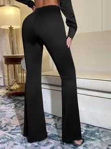 SHEIN BAE Quần nữ Chuỗi Pha lê kim cương Chia màu trơn Thanh lịch - màu đen - Xem 2