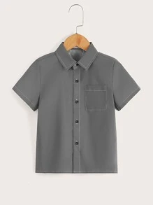 SHEIN Toddler Boys Reflective Contrast Stitch Shirt - Grey - View 3