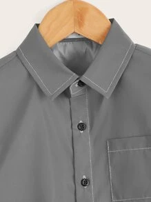 SHEIN Toddler Boys Reflective Contrast Stitch Shirt - Grey - View 5