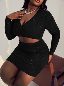 Slaydiva Vestido ajustado con abertura delantera fruncido lateral - Negro - Ver 1