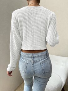 EMERY ROSE Solid Drawstring Ruched Front Crop Top Fall Cloth For Women - White - View 2
