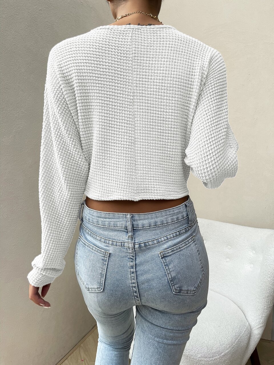 Solid Drawstring Ruched Front Crop Top Fall Cloth For Women