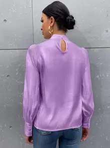 SHEIN Privé Áo sơ mi nữ Nút màu trơn Thanh lịch - Màu tím  Violet - Xem 2