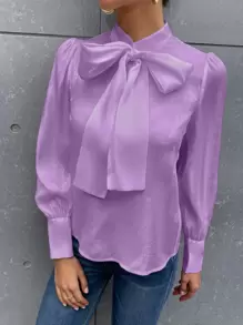 SHEIN Privé Áo sơ mi nữ Nút màu trơn Thanh lịch - Màu tím  Violet - Xem 3