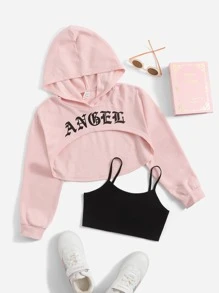 SHEIN Áo nỉ in chữ cho bé gái tuổi teen kèm áo hai dây - Nhiều màu - Xem 1