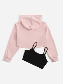 SHEIN Áo nỉ in chữ cho bé gái tuổi teen kèm áo hai dây - Nhiều màu - Xem 2