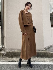 DAZY Button Front Jacket & Fold Pleated Skirt