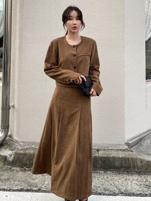 DAZY Button Front Jacket & Fold Pleated Skirt