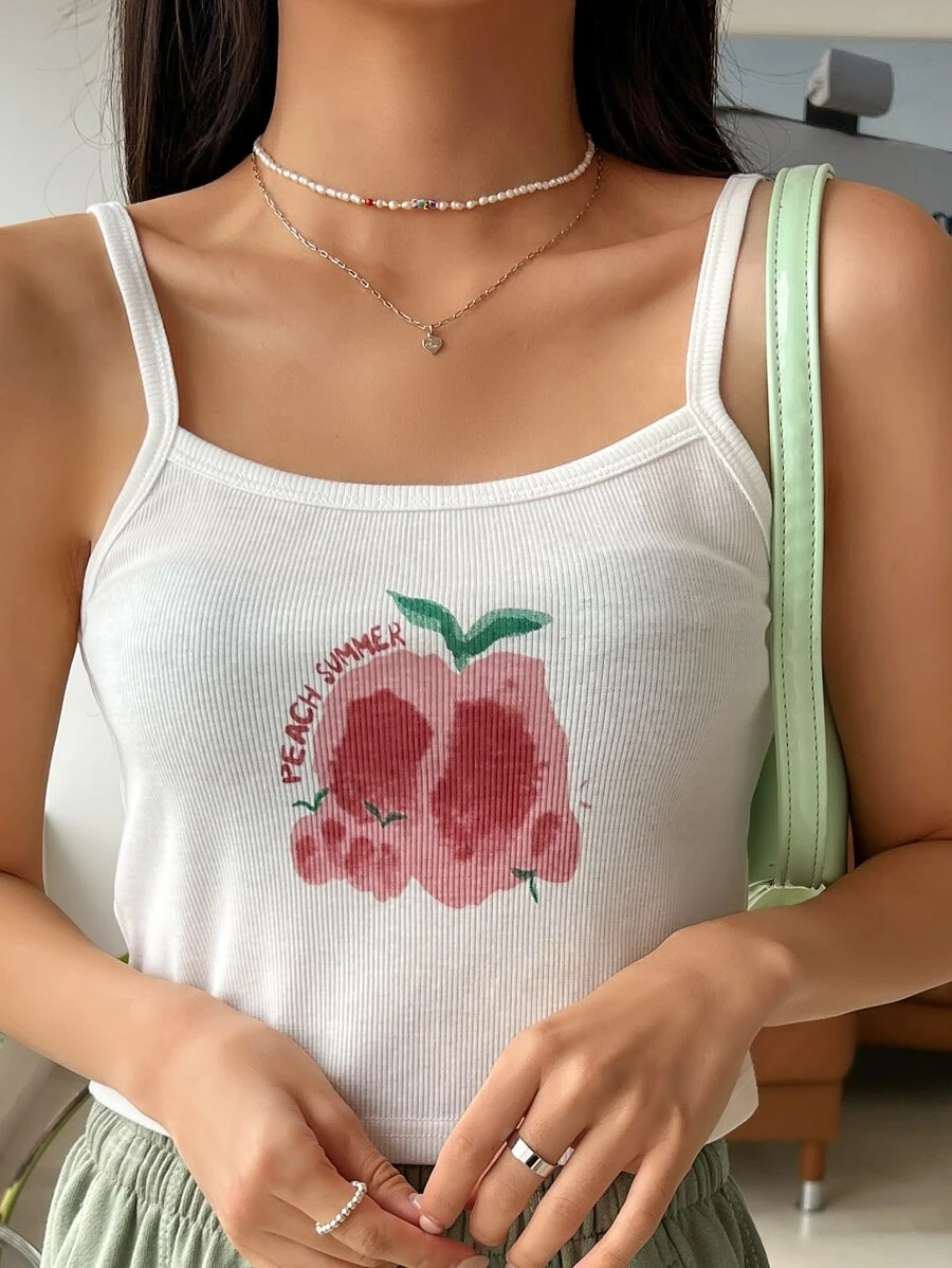 DAZY Peach And Letter Graphic Cami Top - White - View 1