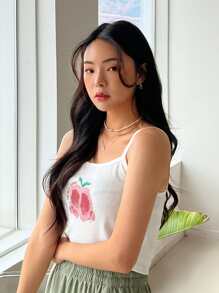 DAZY Peach And Letter Graphic Cami Top - White - View 3