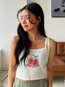 DAZY Peach And Letter Graphic Cami Top - White - View 5