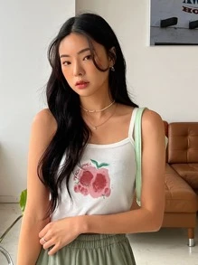 DAZY Peach And Letter Graphic Cami Top - White - View 6