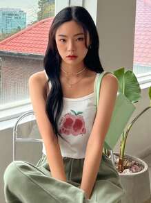 DAZY Peach And Letter Graphic Cami Top - White - View 7