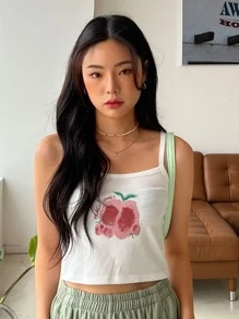 DAZY Peach And Letter Graphic Cami Top - White - View 8