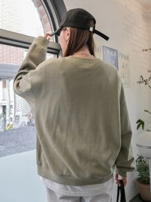 DAZY 字母和卡通圖形鬆緊針織下肩套頭毛衣,不附t卹 - 軍綠色 - 查看 2