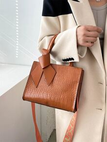 鱷魚壓紋方包 - 棕色 - 查看 2