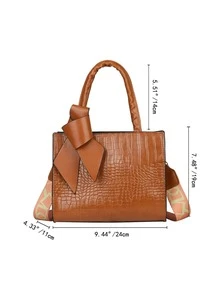 鱷魚壓紋方包 - 棕色 - 查看 3