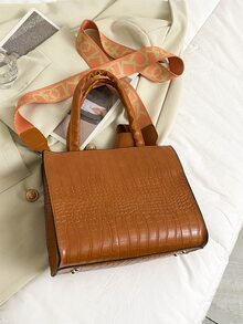 鱷魚壓紋方包 - 棕色 - 查看 4