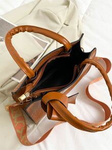 鱷魚壓紋方包 - 棕色 - 查看 5