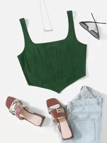 SHEIN EZwear 大碼不對稱下擺短款背心 - 墨綠色 - 查看 1