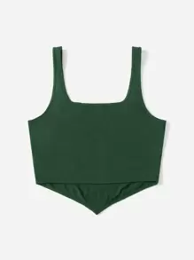 SHEIN EZwear 大碼不對稱下擺短款背心 - 墨綠色 - 查看 2