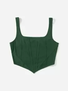 SHEIN EZwear 大碼不對稱下擺短款背心 - 墨綠色 - 查看 4