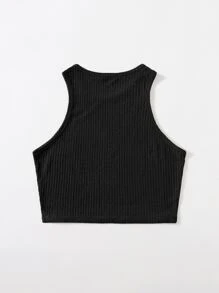 SHEIN EZwear Top tank tejido de canalé - Negro - Ver 2
