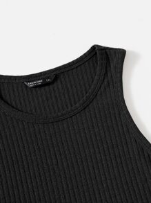 SHEIN EZwear Top tank tejido de canalé - Negro - Ver 3